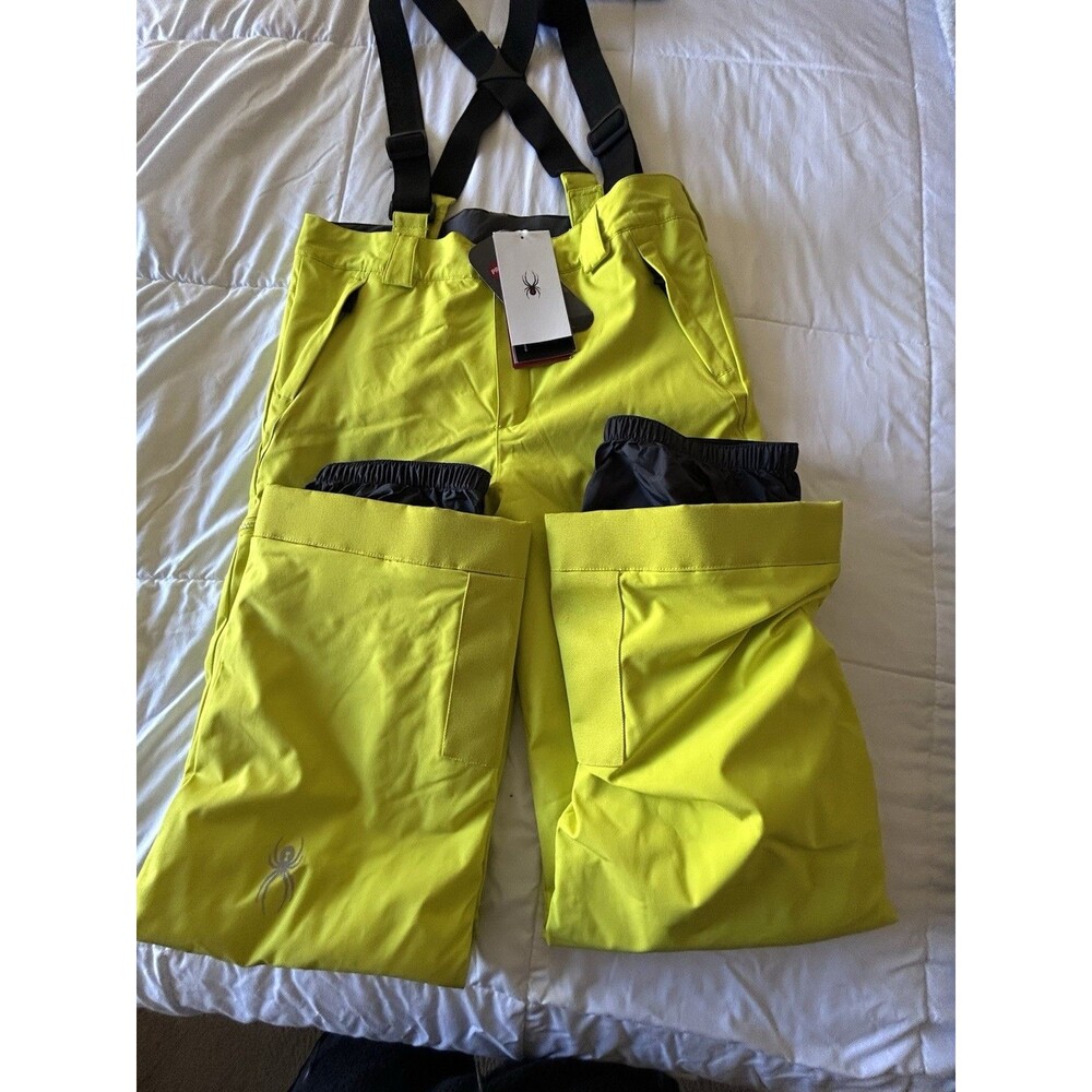 NWT Spyder Kids Ski Snowboard Snow Bib Pants Yellow Youth Size 20 Fits Men 30